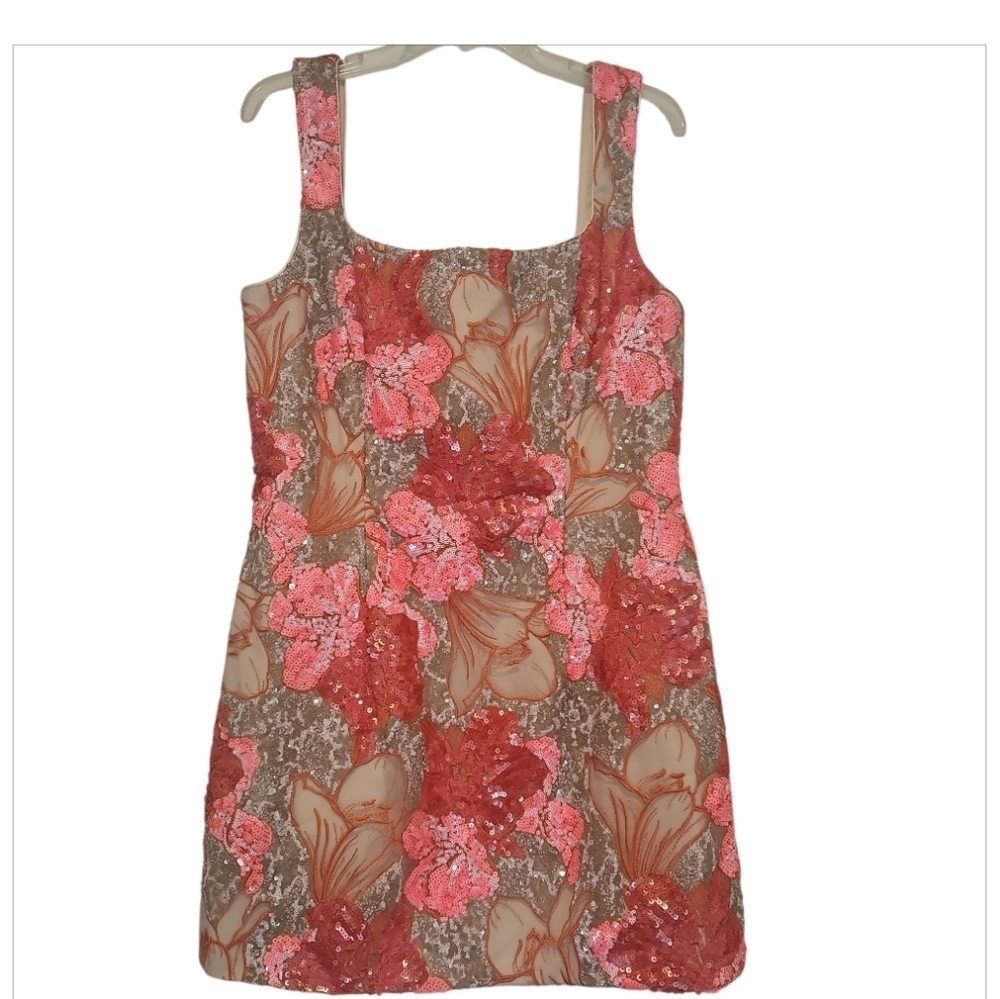 NWT Muse by Marchesa Romy Floral Sequin A-Line Mini Dress Sz 14 Pink Orange - Picture 6 of 15